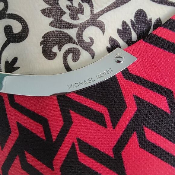 Michael Kors Pink and Black Geometric Long Sleeve Midi Dress - Picture 2 of 4